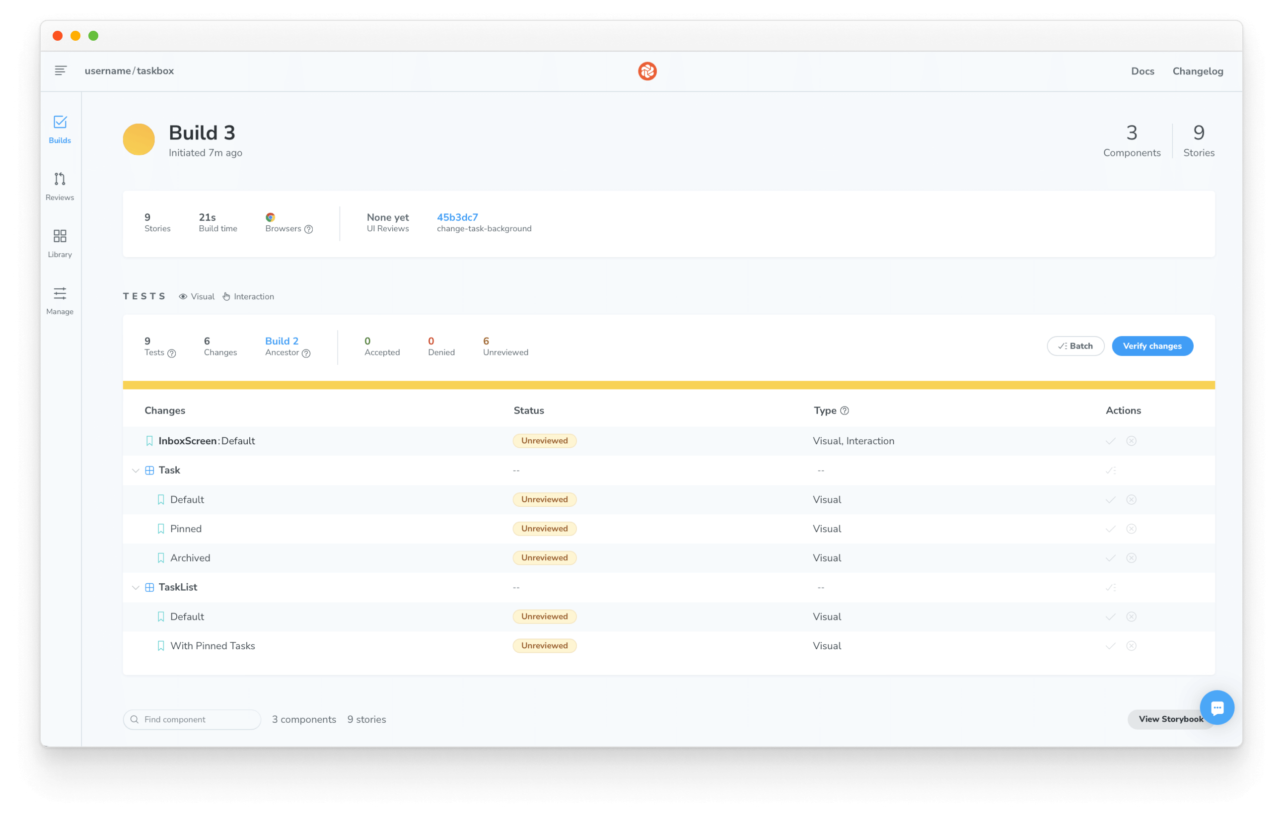 UI changes in Chromatic